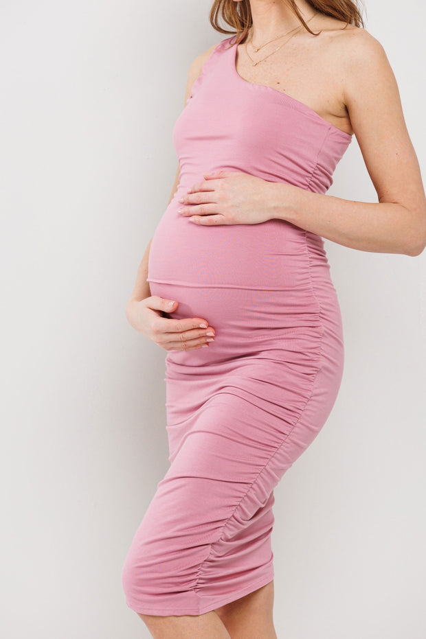 Black Surplice Ruched Maternity Nursing Midi Dress – One Hott Mamma  Maternity