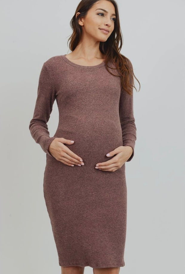 Brushed Knit Maternity + Postpartum Dress- Mocha – One Hott Mamma