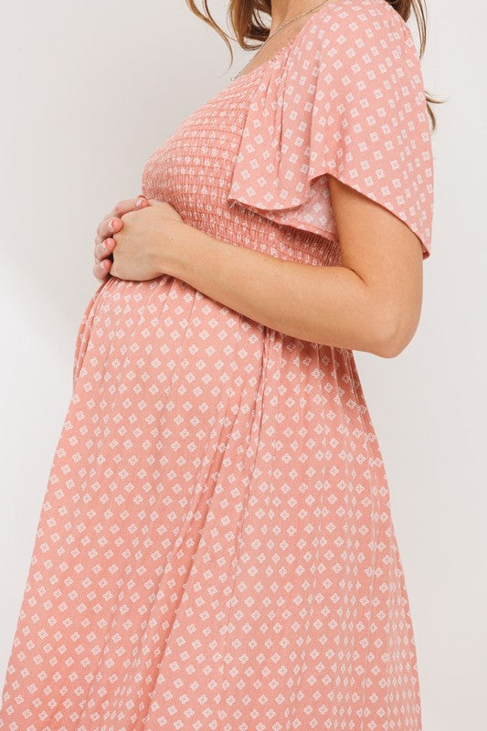 Rose/White Smocked Short Sleeve Maternity Dress – One Hott Mamma